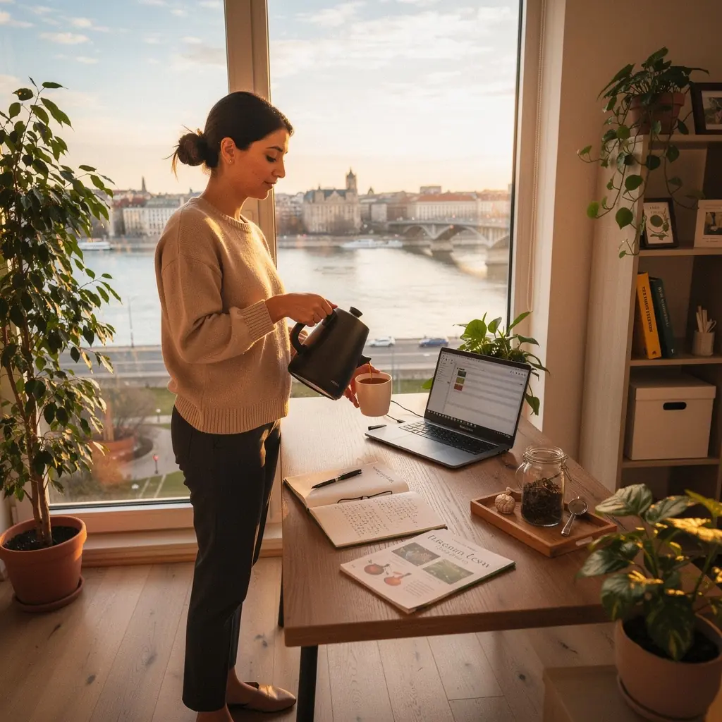 Egy baráti beszélgetés a teázás örömeiről és egészségügyi előnyeiről.
